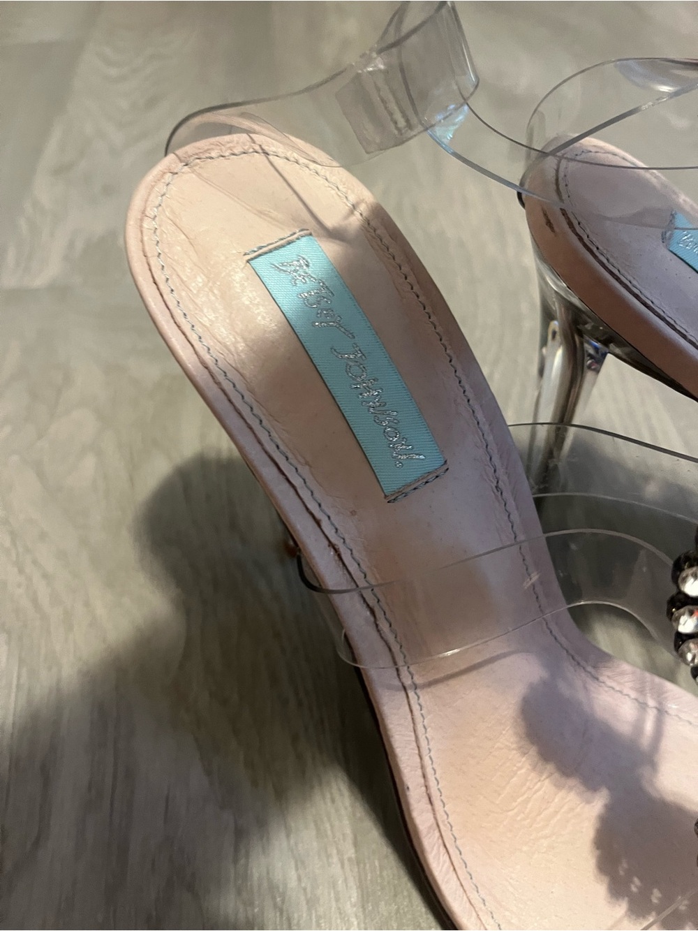 Betsey Johnson Clear Heels with Blue Teardrop Crystal Embellishments - Picture 4 of 7